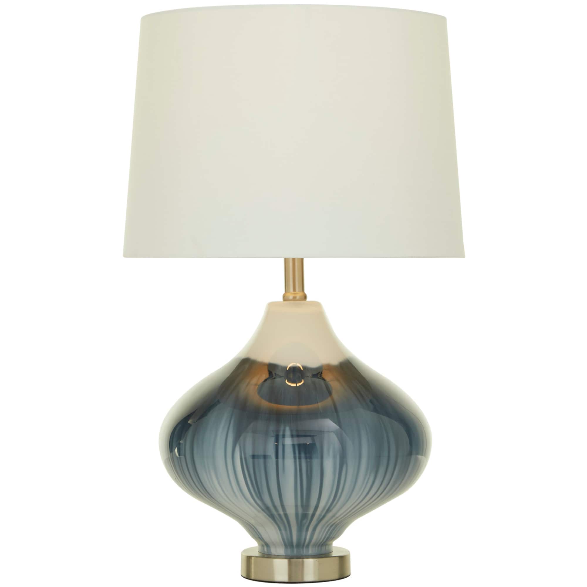 Blue Glass Gourd Style Base Table Lamp with Drum Shade 14" x 14" x 24"